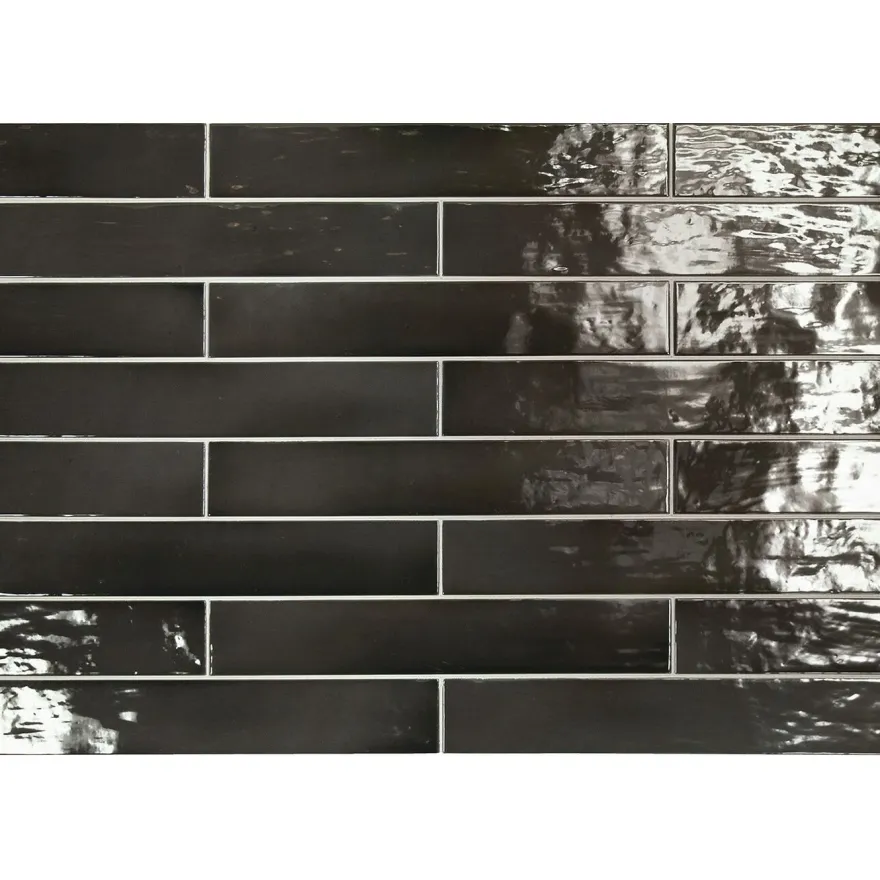 Seinälaatta Pukkila Manacor Black, kiiltävä, strukturoitu, 6.5x40cm