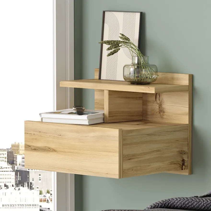 Seinään kiinnitettävä yöpöytä Linento Furniture LV28, puukuosi, ruskea