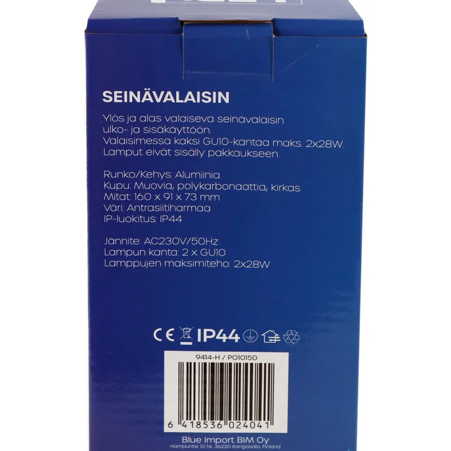 Seinävalaisin Led Energie ROOMA, 2xGU10, IP44, max. 28W x 2, antrasiitinharmaa