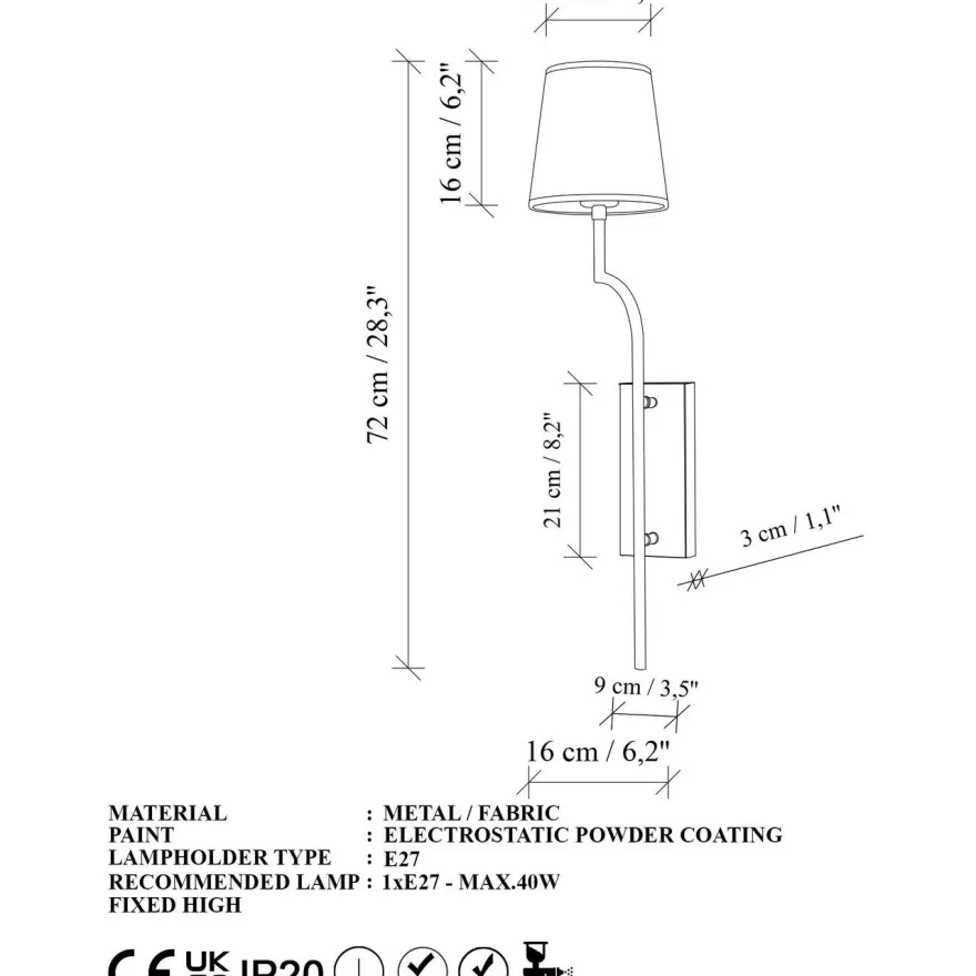 Seinävalaisin Linento Lighting Lumora, Ø12-16cm