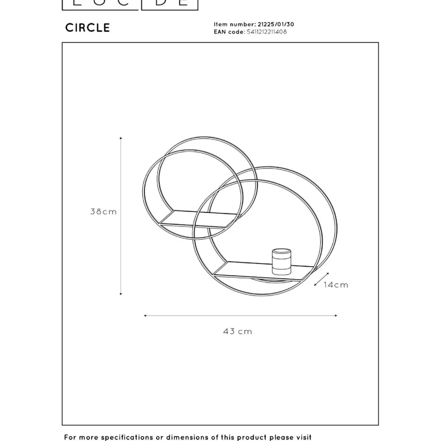 Seinävalaisin Lucide Circle, 14x43cm, IP20, musta