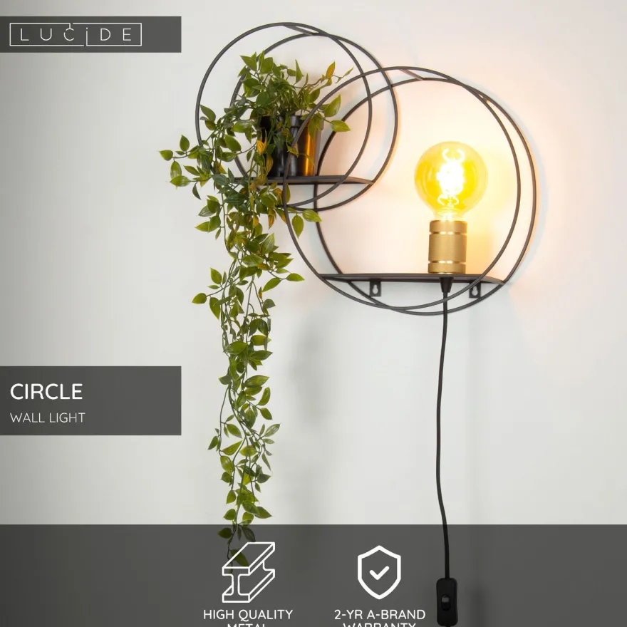 Seinävalaisin Lucide Circle, 14x43cm, IP20, musta
