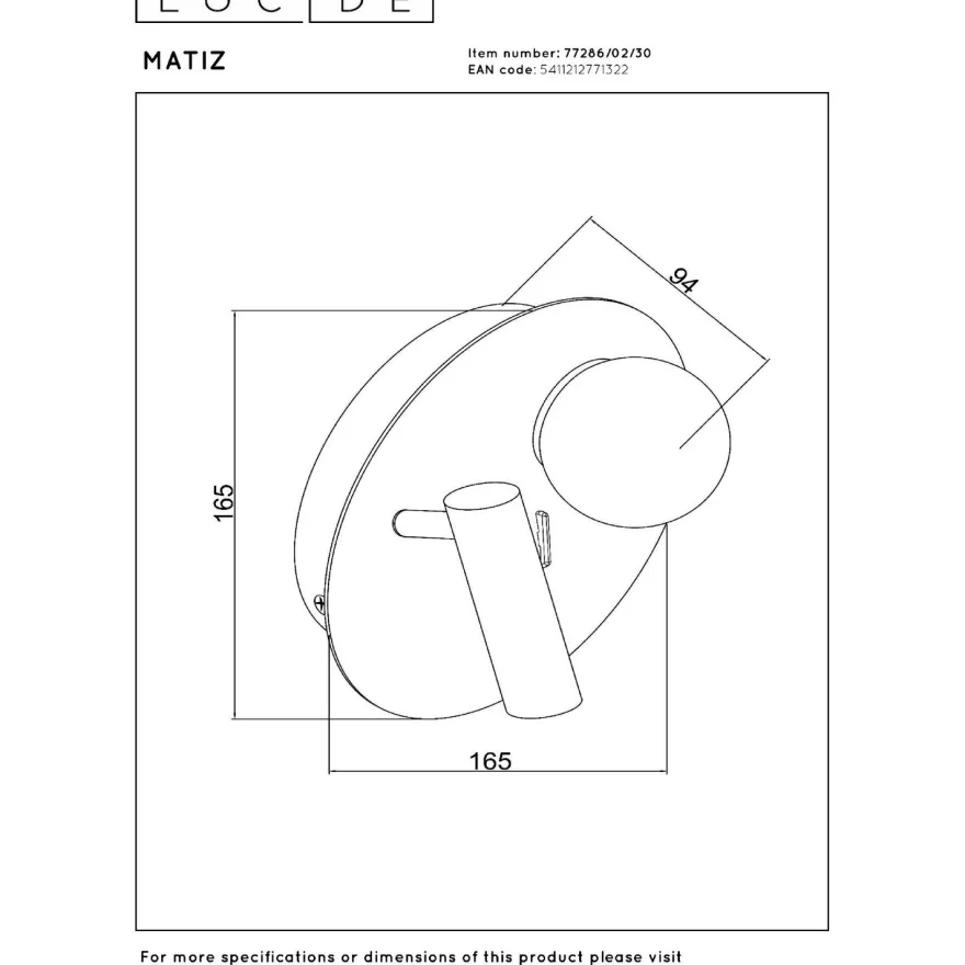 Seinävalaisin Lucide Matiz, Ø16.5cm, IP20, 3.5W, musta