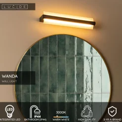Seinävalaisin Lucide Wanda, 10.2x45cm, IP44, 15W, musta