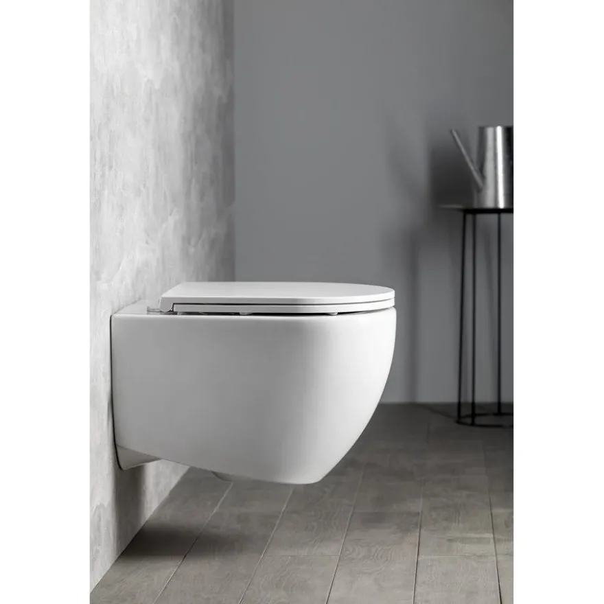Seinä-WC-istuin Interia Infinity Rimless, huuhtelukaulukseton, valkoinen