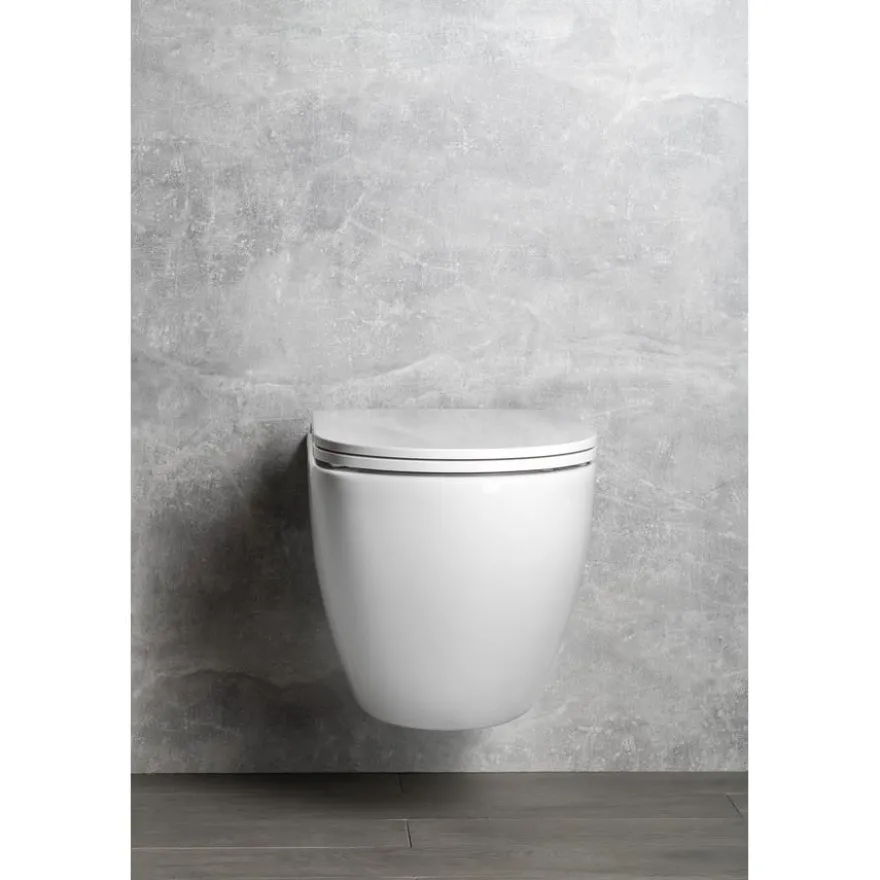 Seinä-WC-istuin Interia Infinity Rimless, huuhtelukaulukseton, valkoinen