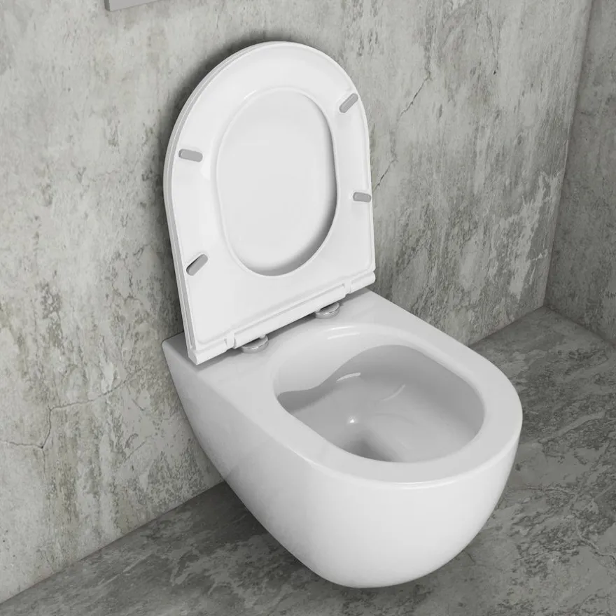 Seinä-WC-istuin Interia Infinity Rimless, huuhtelukaulukseton, valkoinen