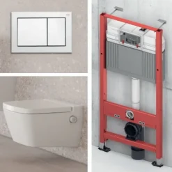 Seinä-WC-paketti Tece TH Lux 1, Tece Base Nordic -asennusteline ja pesevä Tece One Bidé WC-istuin, huuhtelukaulukseton