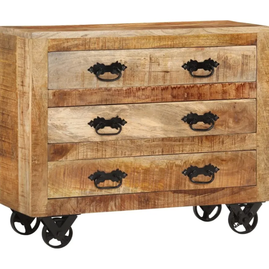 Senkki 3 laatikkoa 80x30x65 cm täysi karkea mangopuu (51690)