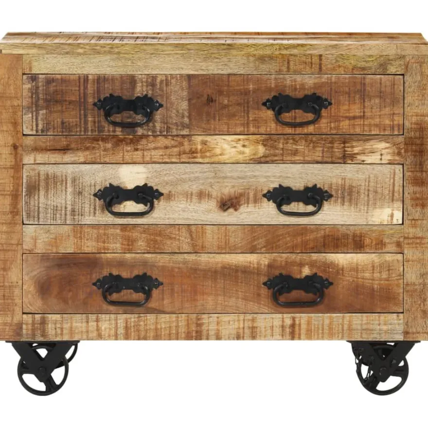 Senkki 3 laatikkoa 80x30x65 cm täysi karkea mangopuu (51690)