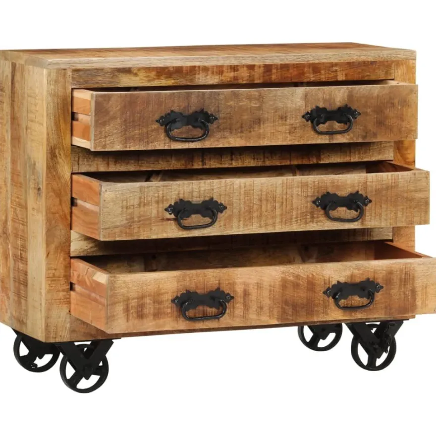 Senkki 3 laatikkoa 80x30x65 cm täysi karkea mangopuu (51690)
