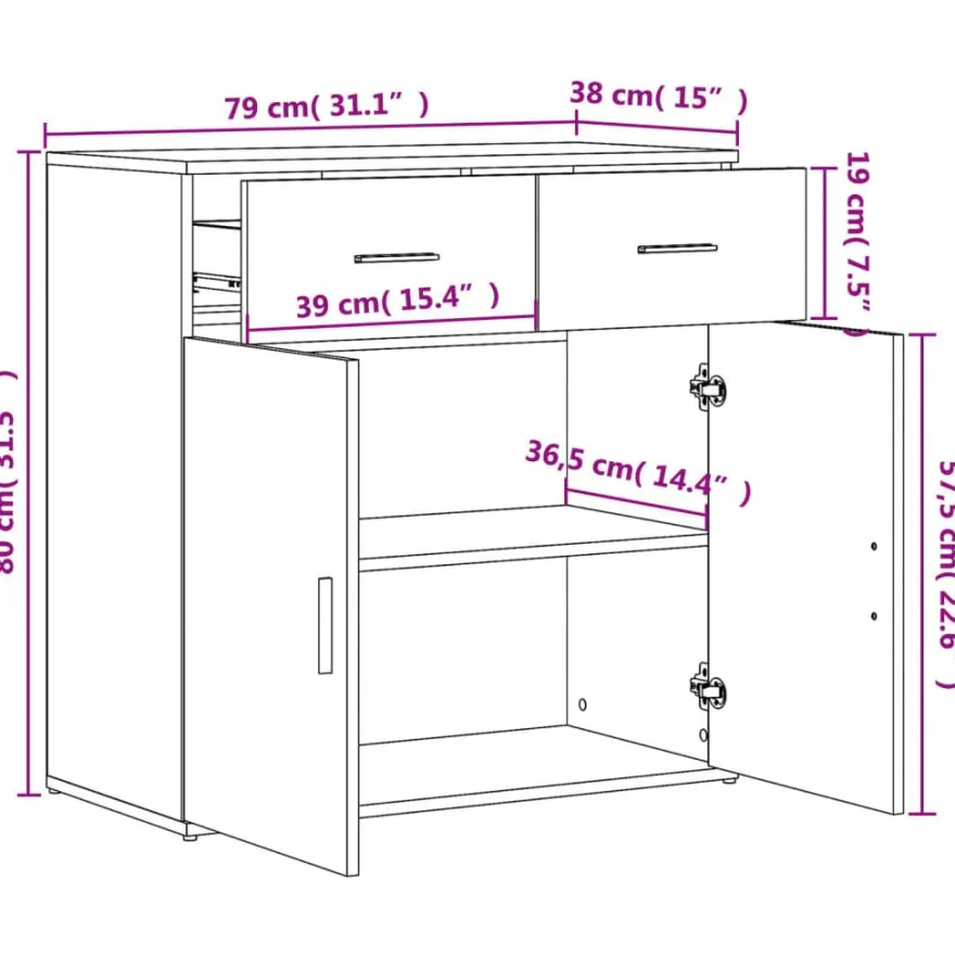 Senkki valkoinen 79x38x80 cm tekninen puu (40520)