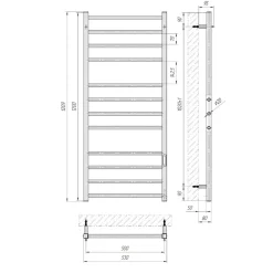 Sähköinen pyyhekuivain ajastimella Alfa 225W, 500x1200