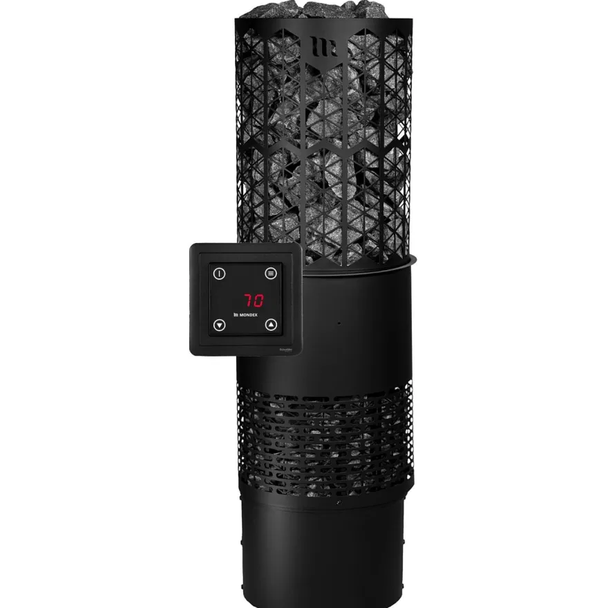 Sähkökiuas Mondex Kaira E2, 6.6kW, 6-9m³, erillinen ohjaus, musta