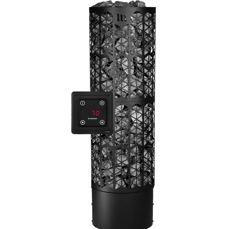Sähkökiuas Mondex Kaira E2, 6.6kW, 6-9m³, erillinen ohjaus, musta