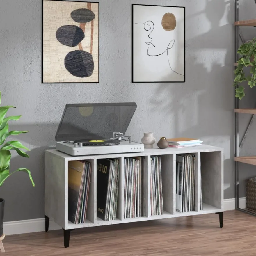 Säilytyskaappi LP-levyille betoninharmaa 100x38x48 cm puu (31985)