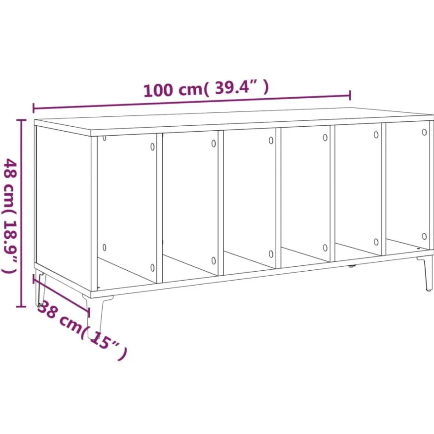 Säilytyskaappi LP-levyille betoninharmaa 100x38x48 cm puu (31985)