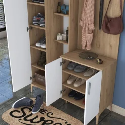 Säilytyskokonaisuus eteiseen Linento Furniture EA109-2695, leveys 120cm, valkoinen/ruskea