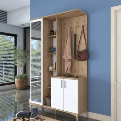 Säilytyskokonaisuus eteiseen Linento Furniture EA109-2695, leveys 120cm, valkoinen/ruskea
