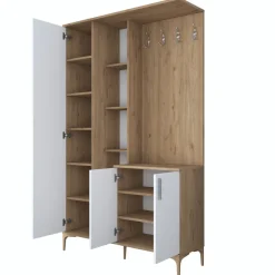 Säilytyskokonaisuus eteiseen Linento Furniture EA109-2695, leveys 120cm, valkoinen/ruskea