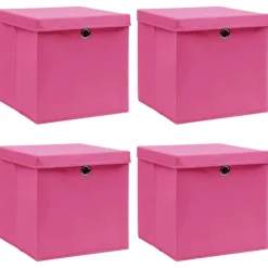 Säilytyslaatikot kansilla 4 kpl pinkki 32x32x32 cm kangas