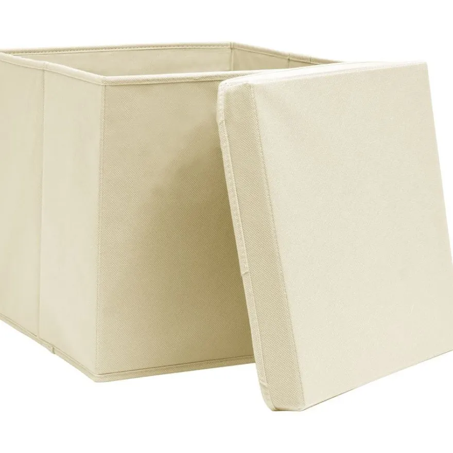Säilytyslaatikot kansilla 4 kpl 28x28x28 cm kerma