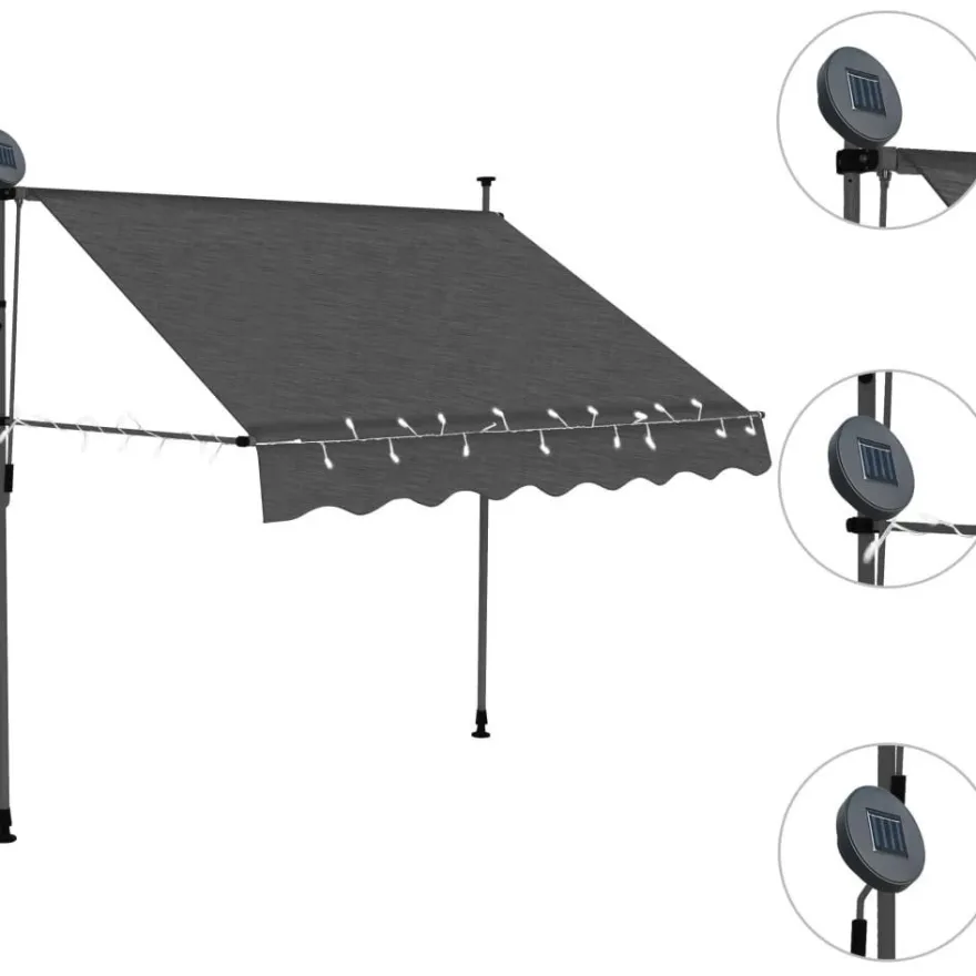 Sisäänkelattava markiisi ledillä 150 cm antrasiitti