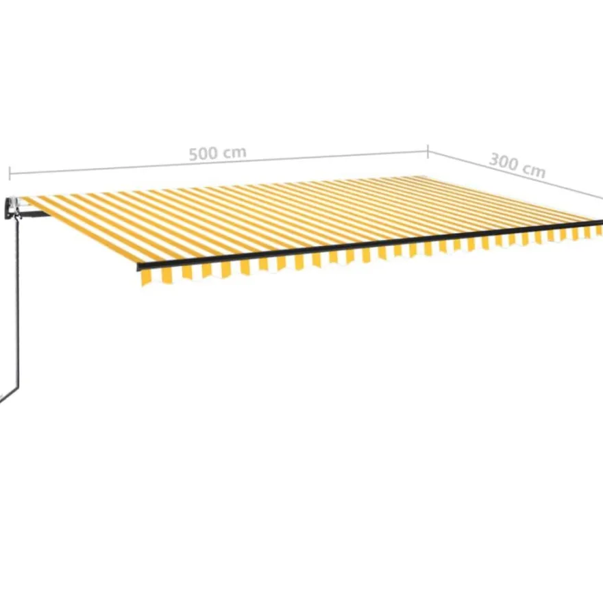 Sisäänkelattava markiisi LED/tuulisensori 500x300 cm keltainen/valkoinen, Verkkokaupan poistotuote