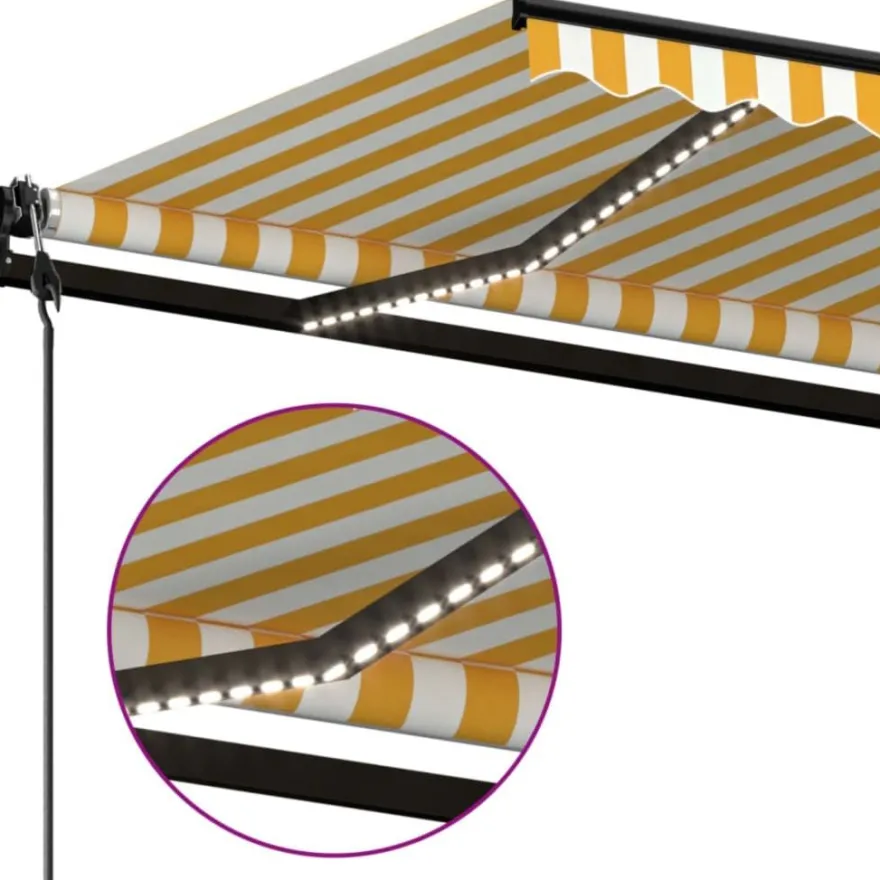 Sisäänkelattava markiisi LED/tuulisensori 500x300 cm keltainen/valkoinen, Verkkokaupan poistotuote