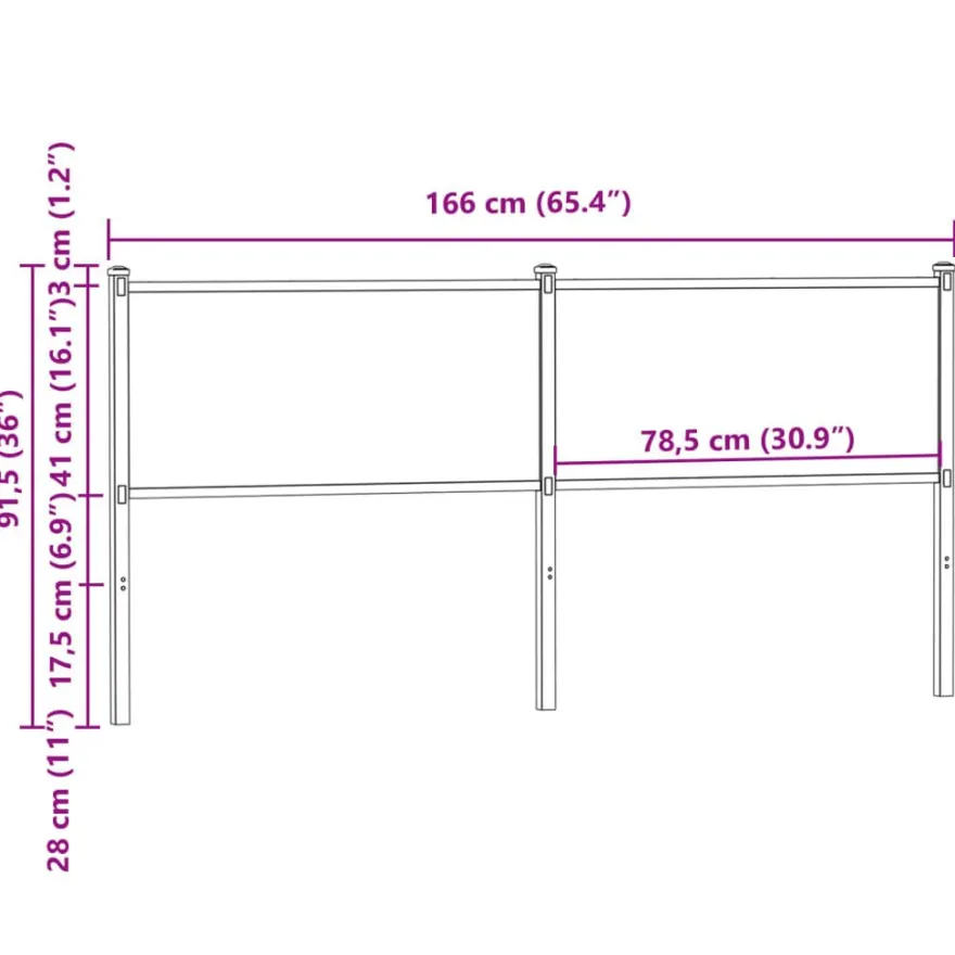 Sängynpääty savutammi 160 cm tekninen puu ja teräs (07702)