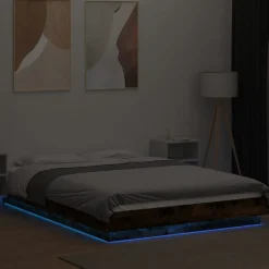 Sängynrunko LED-valoilla, tekninen puu, eri värejä ja kokoja (38011)
