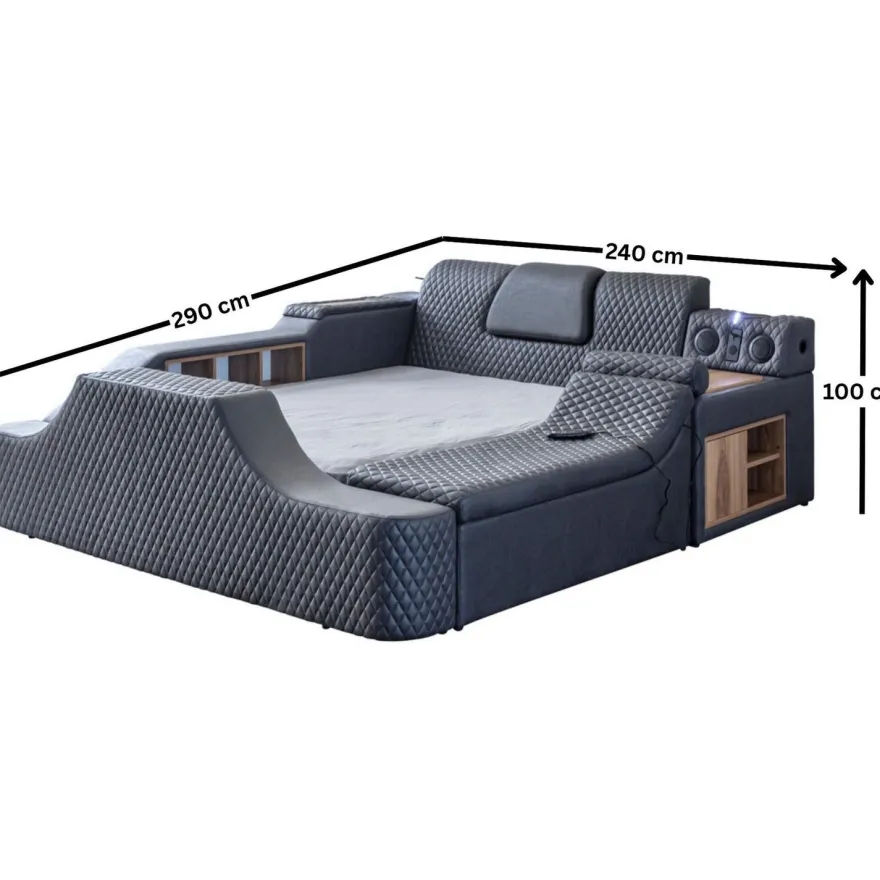 Sängynrunko Linento Furniture Escape Smart, 240x290cm, hierontatoiminto, USB-portti, äänentoisto, musta