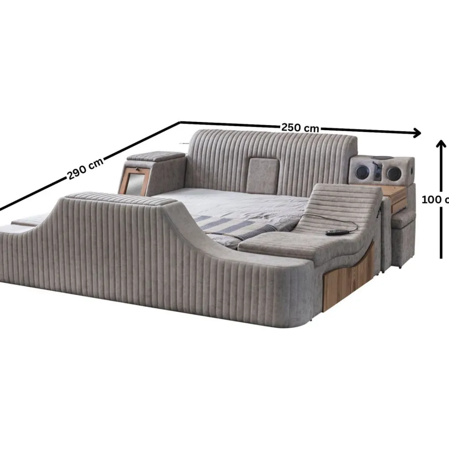 Sängynrunko Linento Furniture Sunshine Smart, 250x290cm, USB-portti, äänentoisto, hierontamekanismi