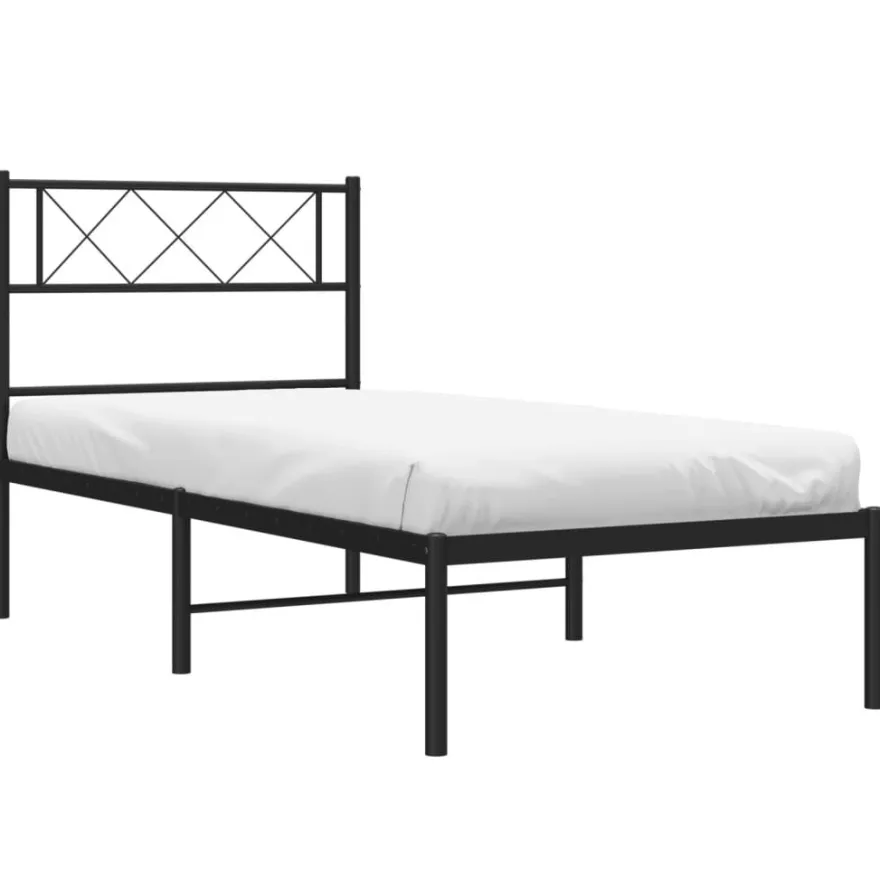 Sängynrunko metalli päädyllä musta 90x200 cm (72270)