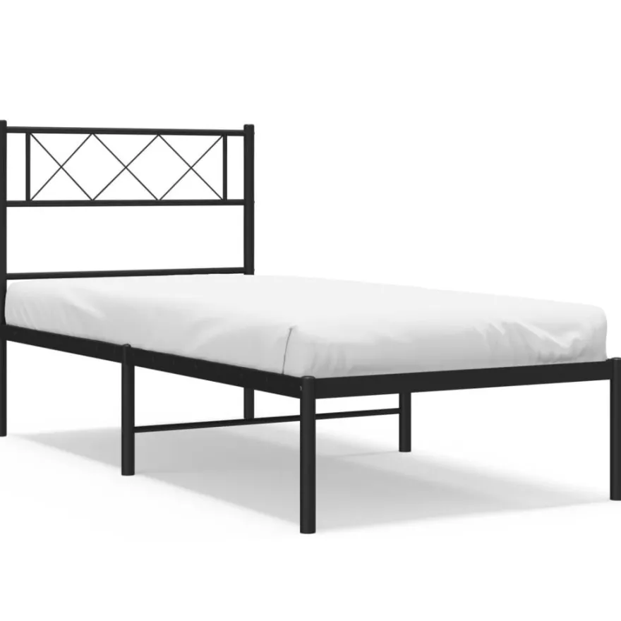 Sängynrunko metalli päädyllä musta 90x200 cm (72270)