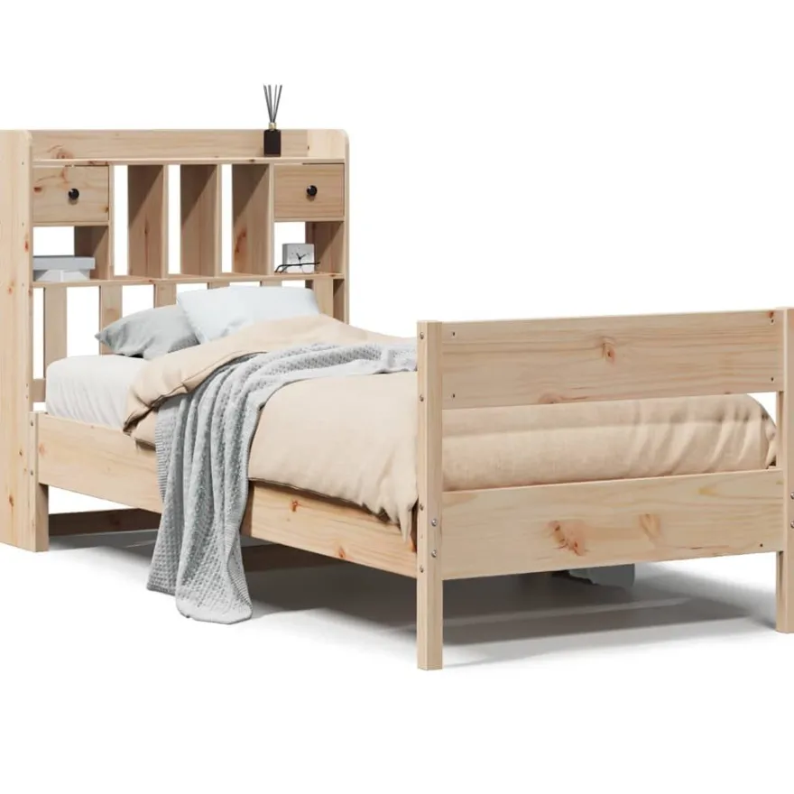 Sänky kirjahyllyllä, täysi mänty, eri kokoja ja värejä (44206)