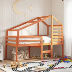 Sänky korotettu katoksella, täysi mänty, eri värejä ja kokoja (38337)