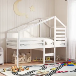 Sänky korotettu katoksella, täysi mänty, eri värejä ja kokoja (38337)