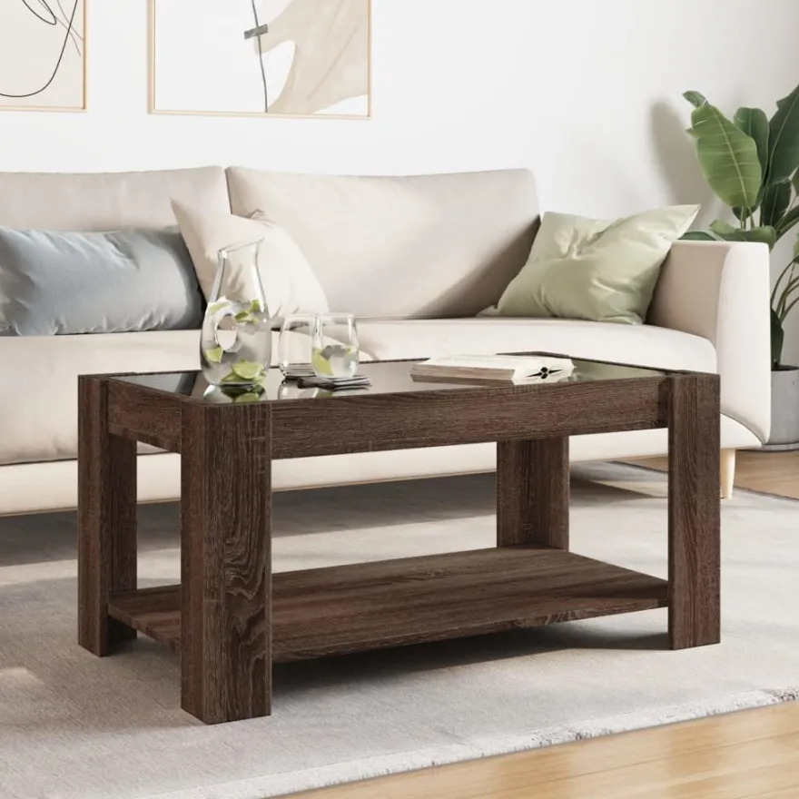 Sohvapöytä LED-valoilla tekninen puu, eri kokoja ja värejä (38417)