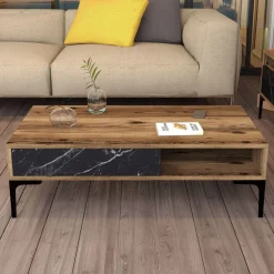 Sohvapöytä Linento Furniture Istanbul, marmorikuosi, ruskea/musta