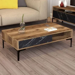 Sohvapöytä Linento Furniture Istanbul, marmorikuosi, ruskea/musta