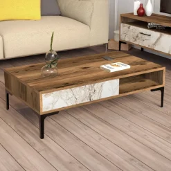 Sohvapöytä Linento Furniture Istanbul, marmorikuosi, ruskea/beige