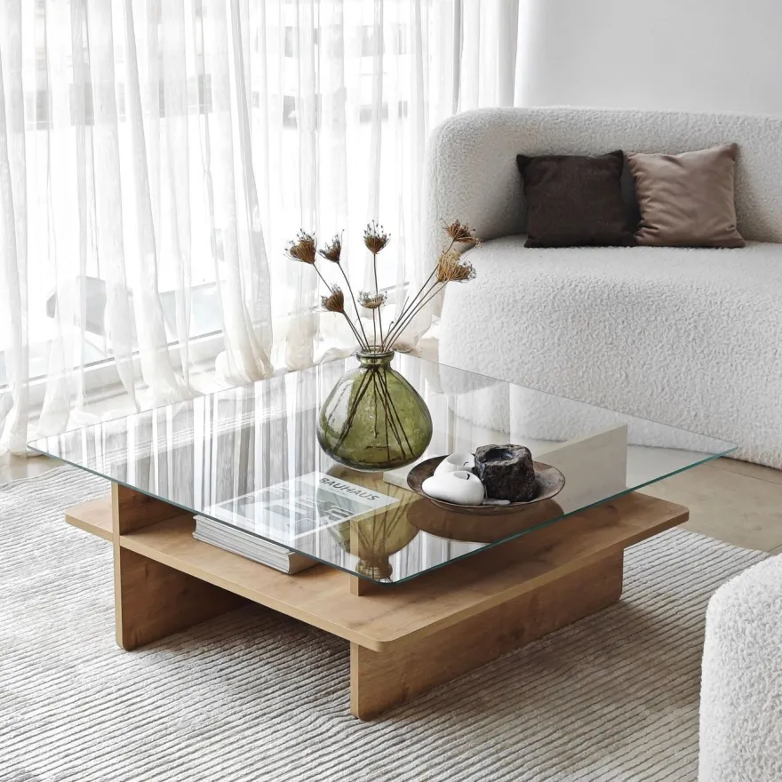 Sohvapöytä Linento Furniture Saga Square 90x35cm lasikansi