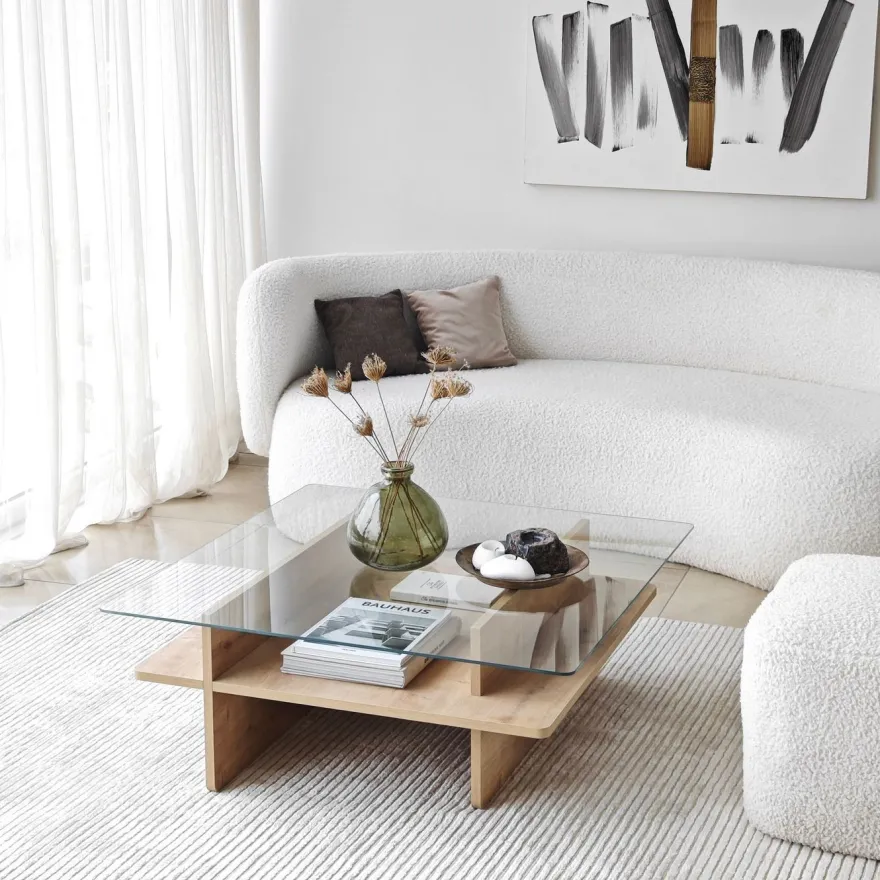 Sohvapöytä Linento Furniture Saga Square 90x35cm lasikansi