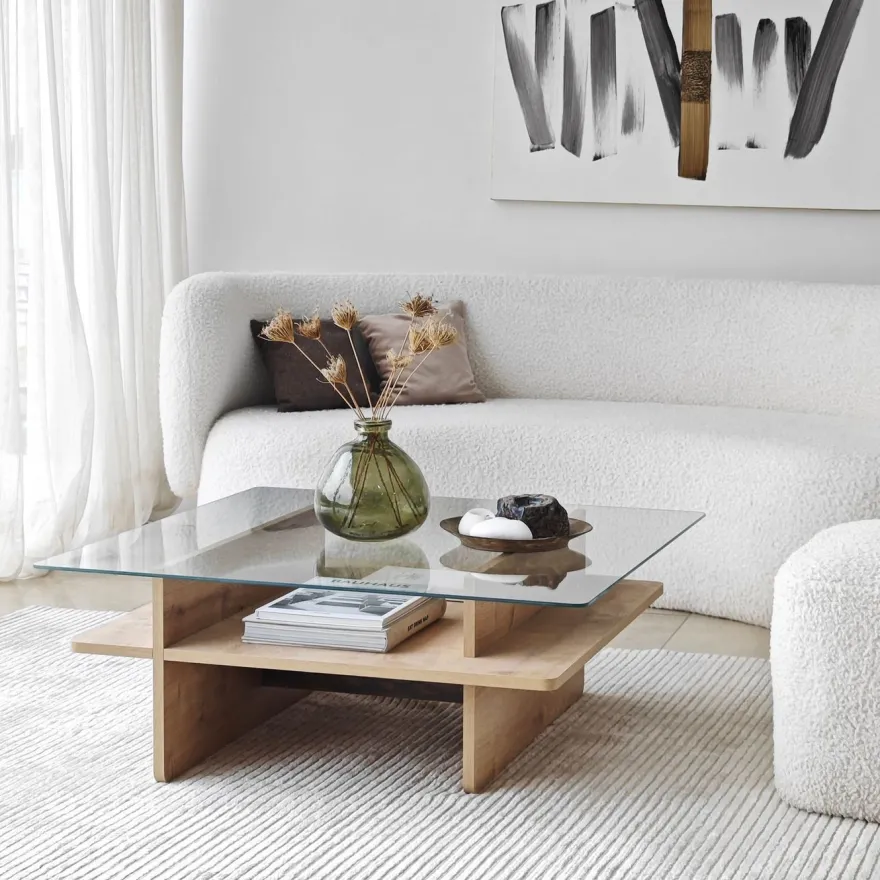Sohvapöytä Linento Furniture Saga Square 90x35cm lasikansi