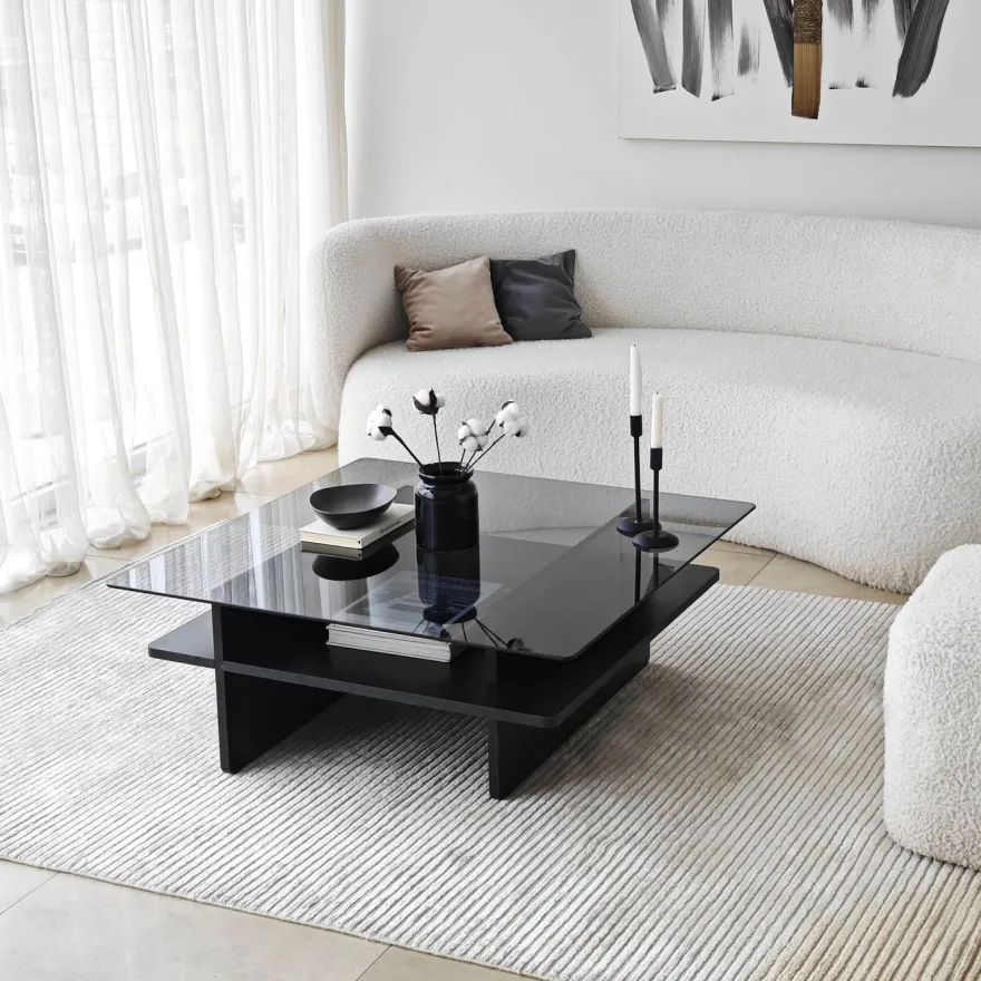 Sohvapöytä Linento Furniture Saga Square 90x35cm lasikansi