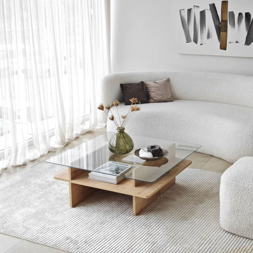 Sohvapöytä Linento Furniture Saga Square 90x35cm lasikansi