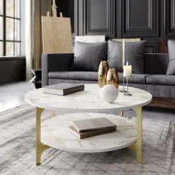 Sohvapöytä Linento Furniture Versy, 90cm, kulta/valkoinen