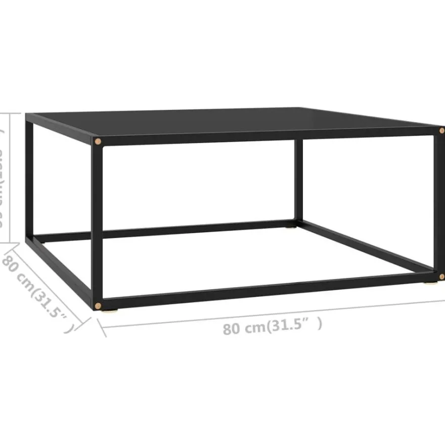 Sohvapöytä musta mustalla lasilla 80x80x35 cm