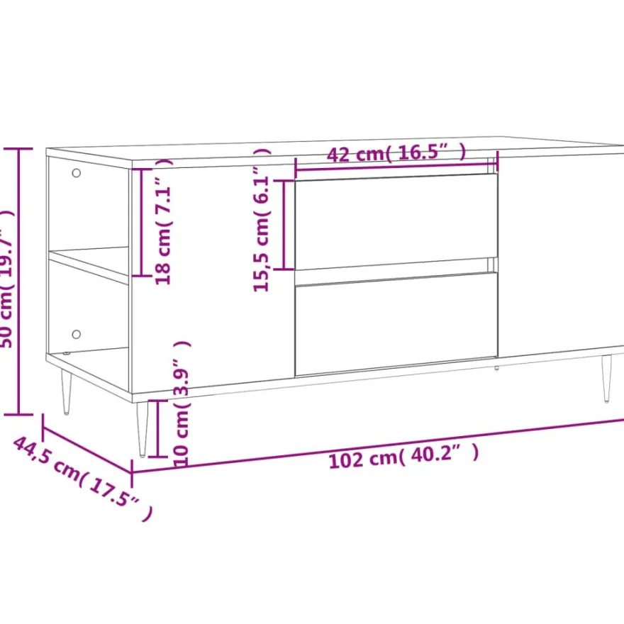 Sohvapöytä tekninen puu 102x44,5x50 cm, eri värejä (31731)